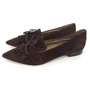 Italian Made Cognac Suede Tassel Loafers Pointed Toe Minimalist Flats 42 US 10